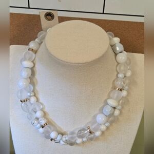 Anthropologie White and Goldtone Beaded Necklace